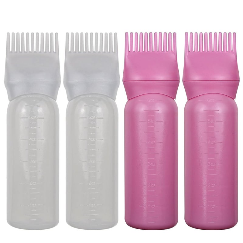 FZWONVUC 4 Pack Root Comb Applicator Bottle, Hair Oil Comb Applicator for Hair Dye, Shampoos, Salons (White+Pink) - Image 1